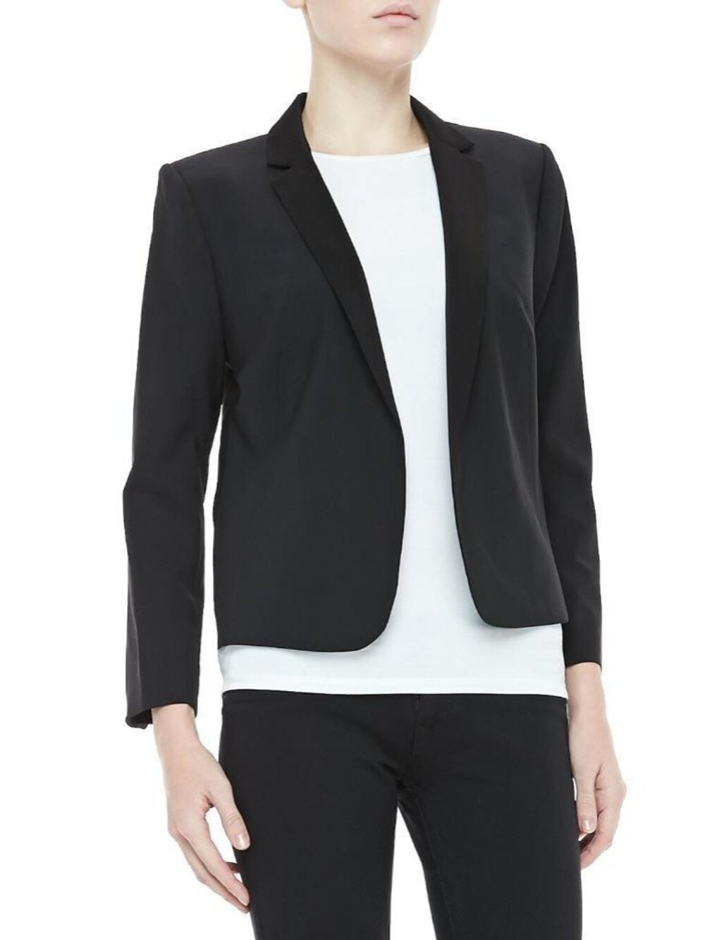Halston Heritage Cropped Tuxedo Blazer Black Wool Notch Collar BSW0400112 NWT